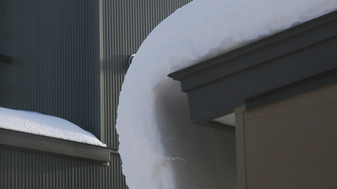 軒先の雪のロールとその落下1